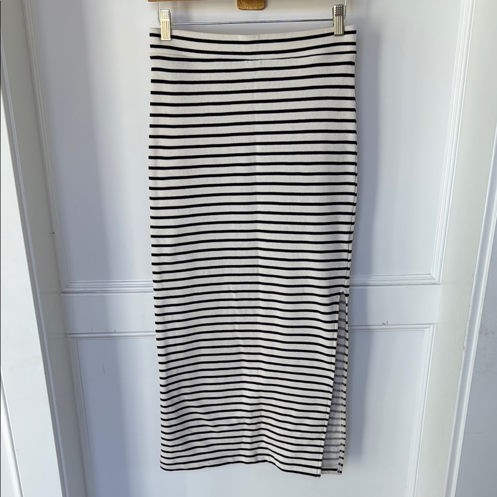 Splendid Whitney Stripe Terry Cotton Maxi Skirt Womens Small Cream and Black - Picture 2 of 11